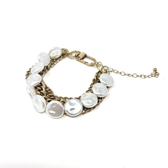 New Free People Moon Pearl Gold Chain Statement Anklet - Picture 1 of 5